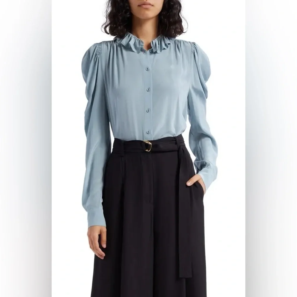 NWT $450 Ulla Johnson Dara Ruffle Neck Silk Blouse - Picture 3 of 7